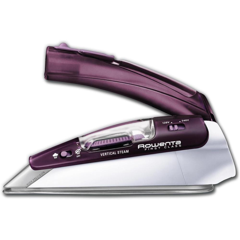 image:imageRowenta Travel Iron Pro Compact Stainless Steel Soleplate Hand Held Steamer Iron for Clothes 200 Microsteam Holes 1000 Watts Ironing Fabric Steamer Dual Voltage Mini Iron Purple DA1560Purple