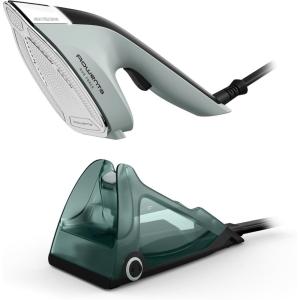 Rowenta 2-in-1 Duo Force Iron and Steamer for Clothes, 1700W Steam Iron, Stainless Steel Soleplate, Ultra-Lightweight, Detachable 13.5-oz Water Tank, Clothes Steamer, Anti-Drip, Black & Green, JR4030(Detachable Water Tank)