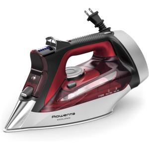 Rowenta Iron, Focus Excellence Stainless Steel Soleplate Steam Iron for Clothes, Retractable Cord, 400+ Microsteam Holes, Powerful steam, LED Display, 1750 W Ironing Clothes, Cordreel, Red DW5433(Powerful Steam Boost – Retractable Cord)
