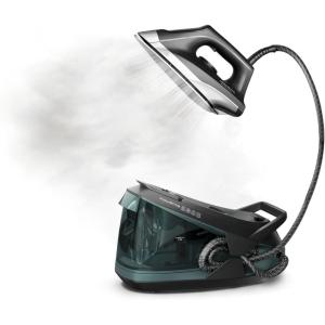 Rowenta Iron Steamer for Clothes Master Steam Station, Professional Steam Iron for Clothes with Stainless Steel Soleplate, 57 Oz, 400 Microsteam Holes, Built-In Pump, 1750 Watts, Black/Green, VR8338(XL Steam Sessions)
