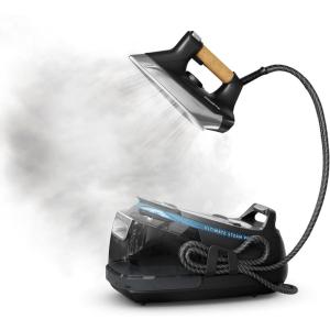 Rowenta, Iron, Ultimate Steam Pro Stainless Steel Soleplate Professional Steam Station for Clothes, 1800 Watts, 1.3L Removable Tank, Boiler Technology, Fast Heat Up, Black Clothes Iron, DG8668(Professional Steam Grade)
