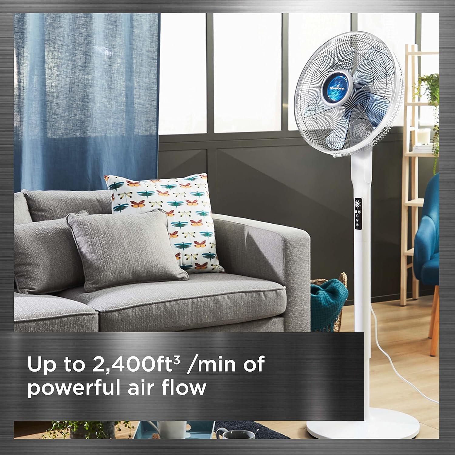 image:imageRowenta Pedestal Fan Turbo Silence Standing Floor Fan with Remote 53 Inches Ultra Quiet Fan for Bedroom Oscillating Portable 5 Speeds Refresh Up to 23Feet VU5870 White Indoor VU5870Floor