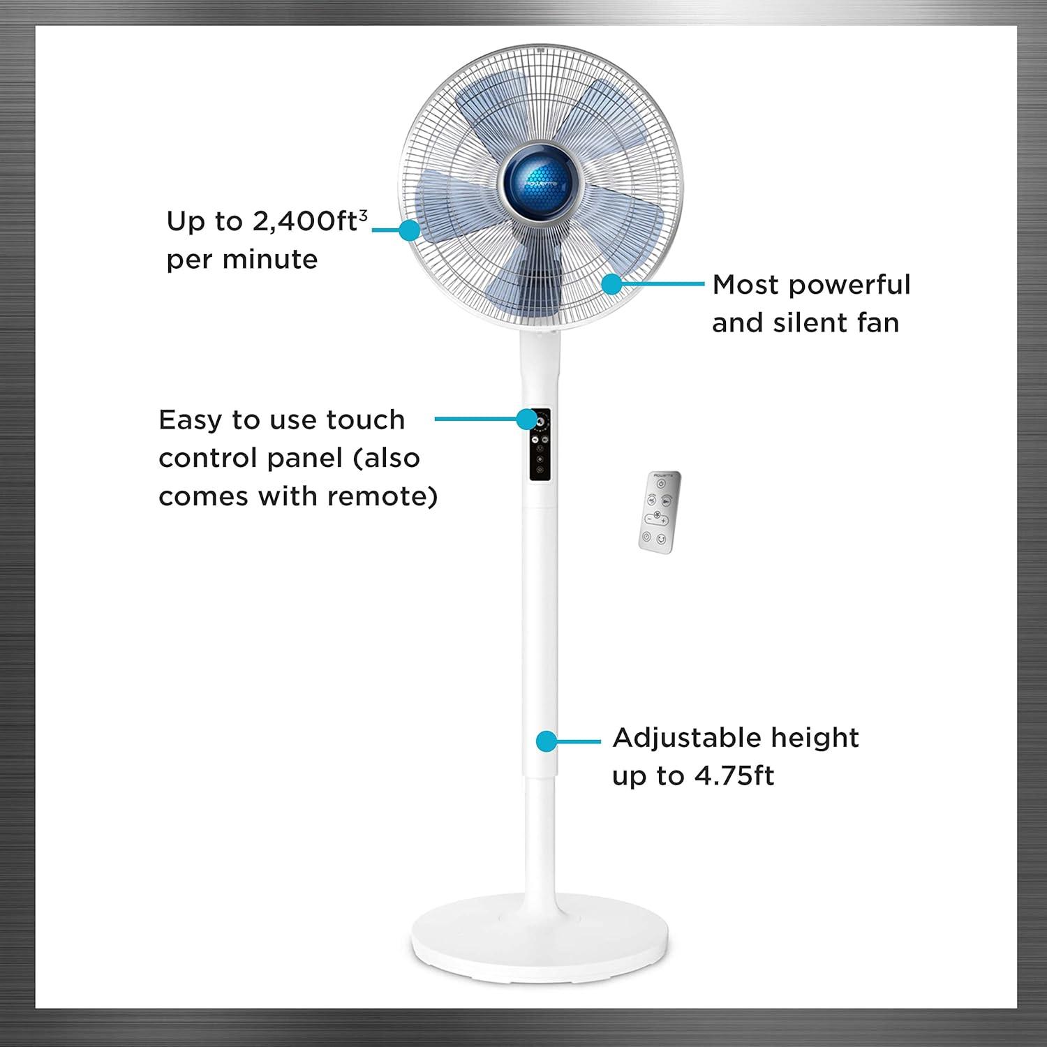 image:imageRowenta Pedestal Fan Turbo Silence Standing Floor Fan with Remote 53 Inches Ultra Quiet Fan for Bedroom Oscillating Portable 5 Speeds Refresh Up to 23Feet VU5870 White Indoor VU5870Floor