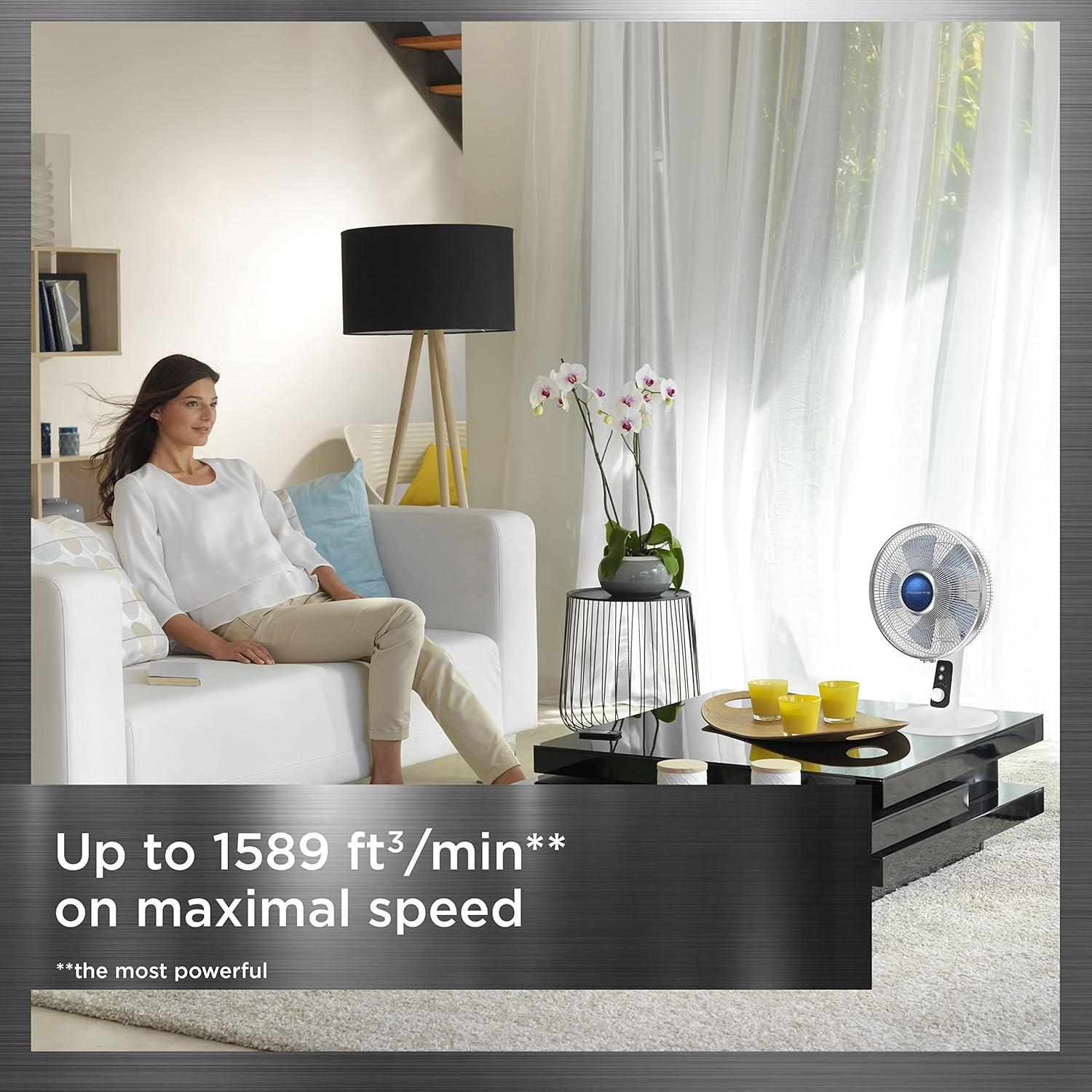 image:imageRowenta Pedestal Fan Turbo Silence Standing Floor Fan with Remote 53 Inches Ultra Quiet Fan for Bedroom Oscillating Portable 5 Speeds Refresh Up to 23Feet VU5870 White Indoor VU5870Table