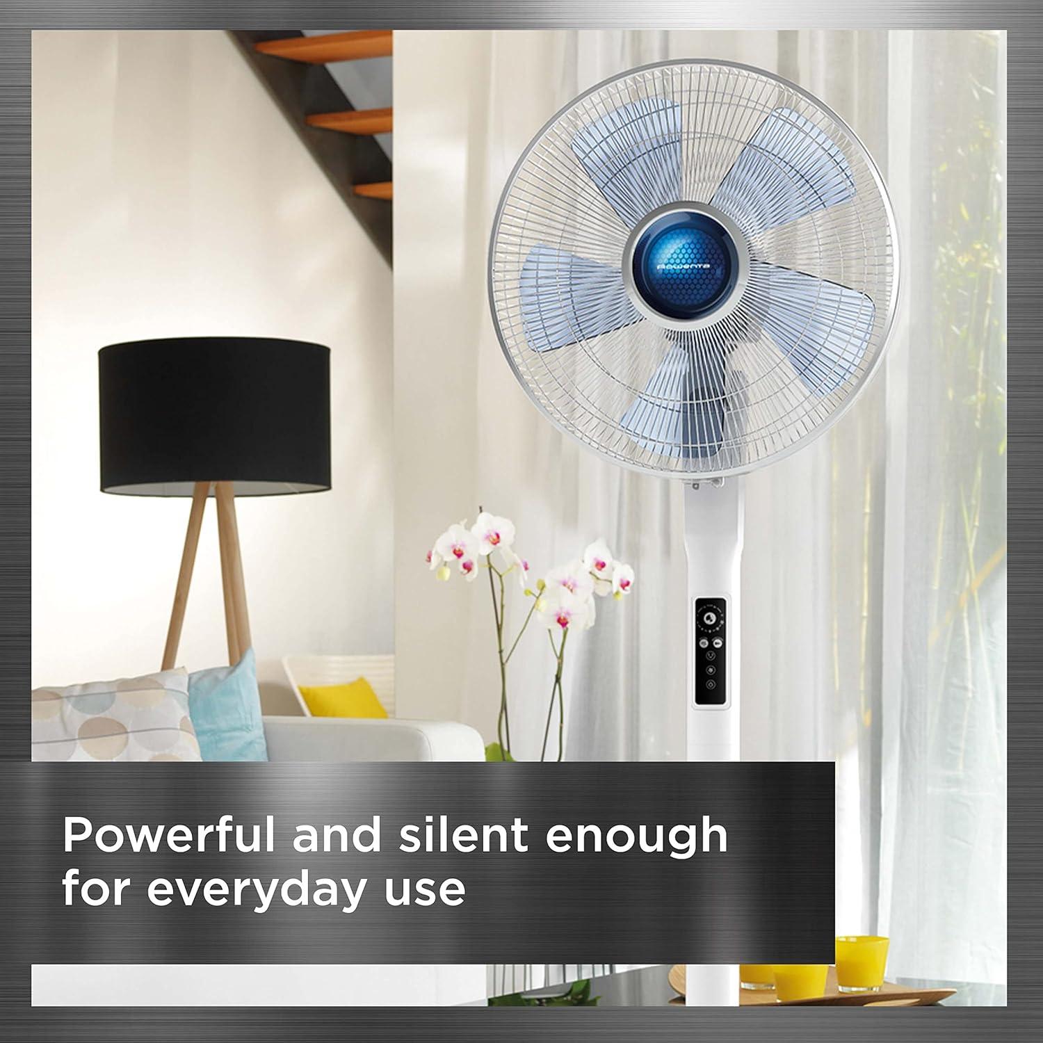 image:imageRowenta Pedestal Fan Turbo Silence Standing Floor Fan with Remote 53 Inches Ultra Quiet Fan for Bedroom Oscillating Portable 5 Speeds Refresh Up to 23Feet VU5870 White Indoor VU5870Floor