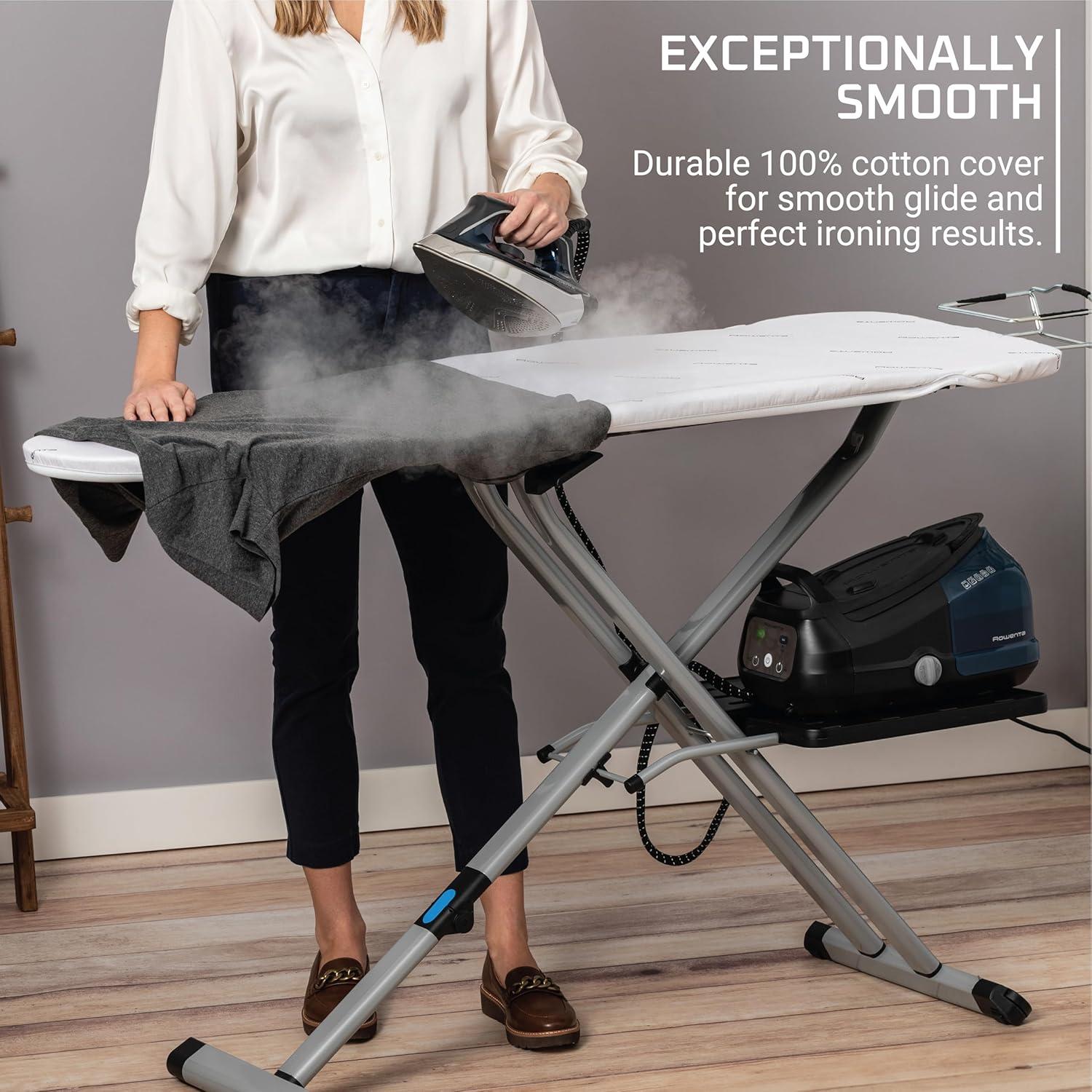 image:imageRowenta Pro Compact Ironing Board with Hanger Rack 18 x 54 Inches Space Saving Folding 4 Legs IB9100Beige
