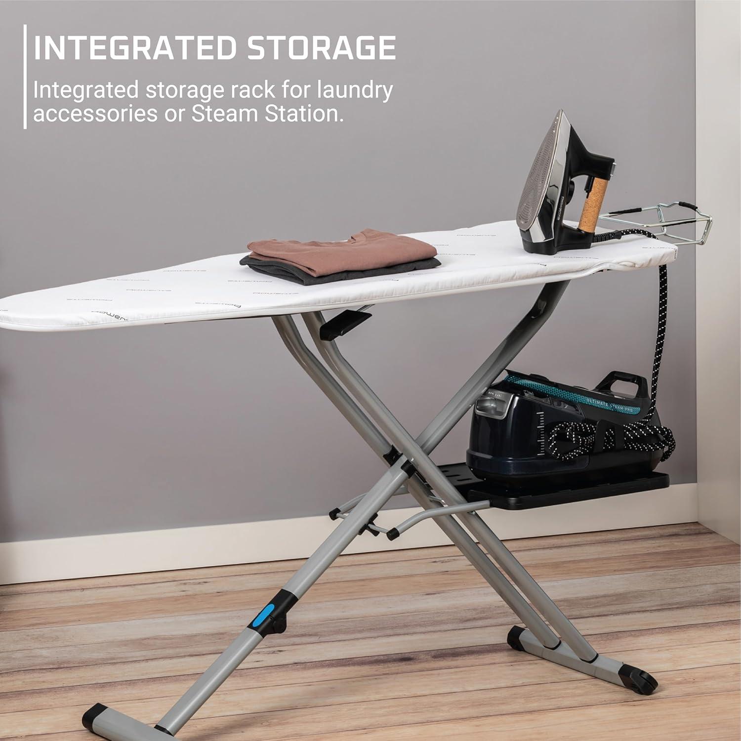 image:imageRowenta Pro Compact Ironing Board with Hanger Rack 18 x 54 Inches Space Saving Folding 4 Legs IB9100Beige