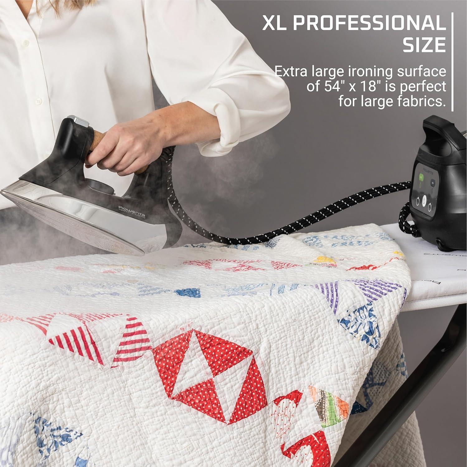 image:imageRowenta Pro Compact Ironing Board with Hanger Rack 18 x 54 Inches Space Saving Folding 4 Legs IB9100Beige