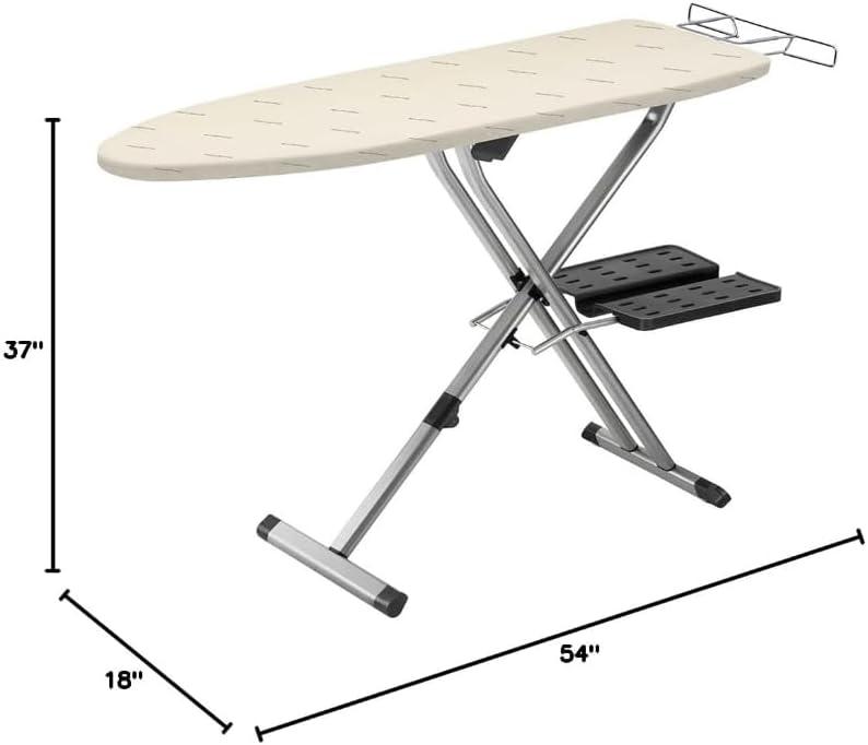 image:imageRowenta Pro Compact Ironing Board with Hanger Rack 18 x 54 Inches Space Saving Folding 4 Legs IB9100Beige