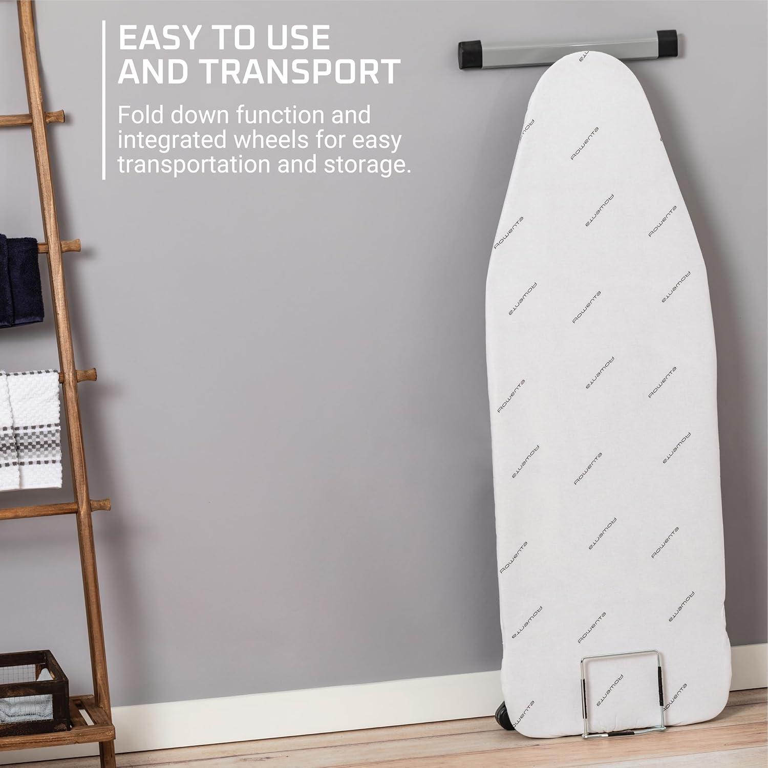 image:imageRowenta Pro Compact Ironing Board with Hanger Rack 18 x 54 Inches Space Saving Folding 4 Legs IB9100Beige