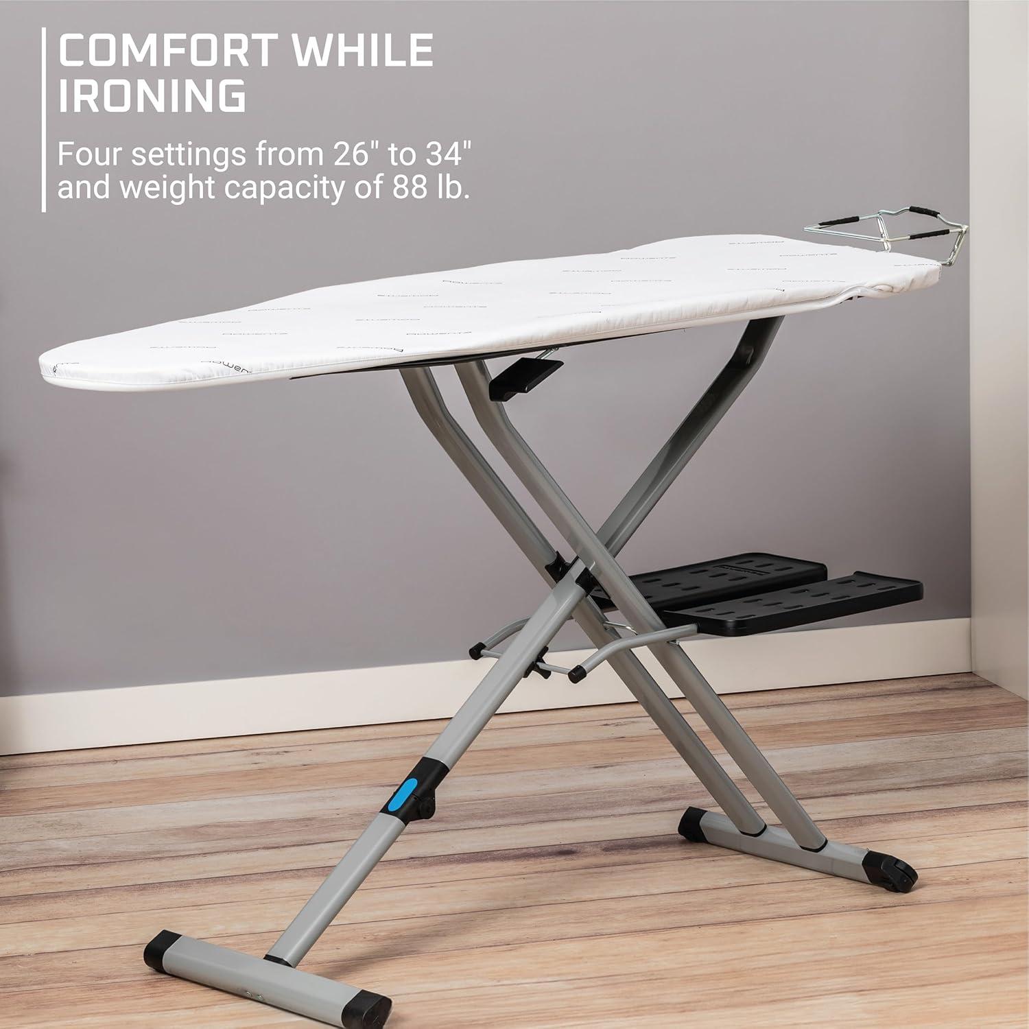 image:imageRowenta Pro Compact Ironing Board with Hanger Rack 18 x 54 Inches Space Saving Folding 4 Legs IB9100Beige