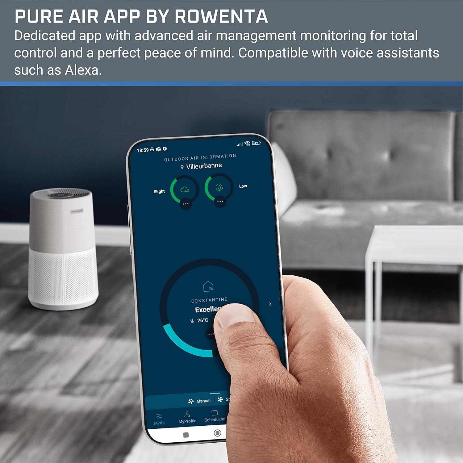 image:imageRowenta Pure Air City Air Purifier 876 Square Foot Room Dust Pet Dander Smoke Mold Pollen Bacteria Virus Allergen Odor Removal for Home Office Nursery HEPA Filter PU2840