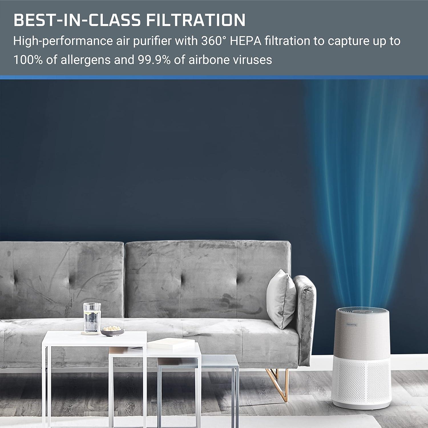 image:imageRowenta Pure Air City Air Purifier 876 Square Foot Room Dust Pet Dander Smoke Mold Pollen Bacteria Virus Allergen Odor Removal for Home Office Nursery HEPA Filter PU2840