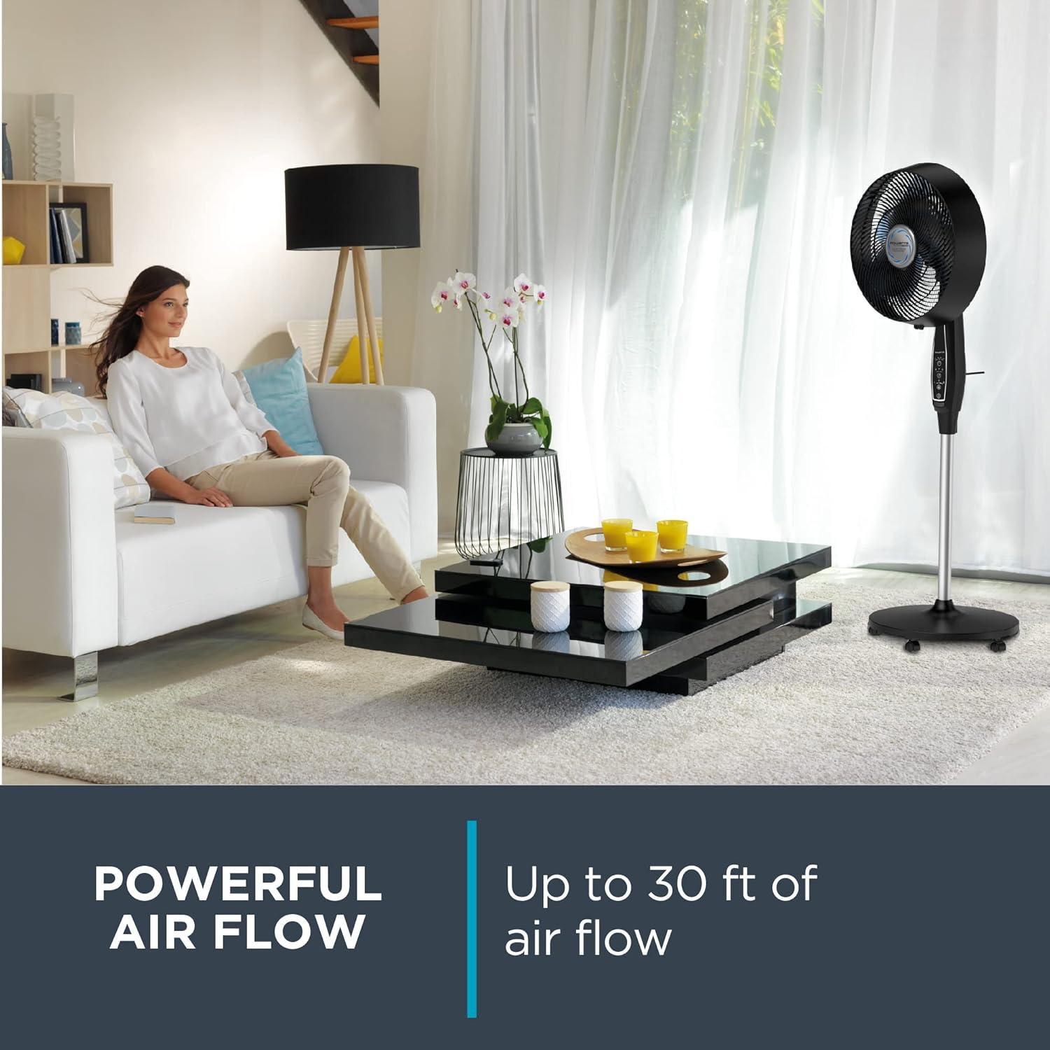 image:imageRowenta Tower Fan Fresh 180 Oscillating Fan Quiet Floor Fan for Bedroom 3 Speeds Powerful Cooling 40 Inch Standing Fan Black Indoor VU6661BLACK