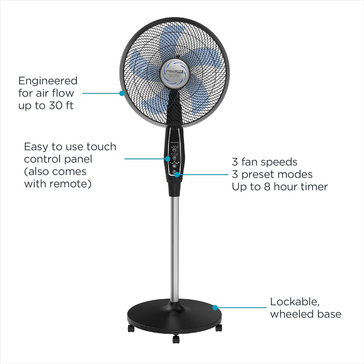 image:imageRowenta Tower Fan Fresh 180 Oscillating Fan Quiet Floor Fan for Bedroom 3 Speeds Powerful Cooling 40 Inch Standing Fan Black Indoor VU6661BLACK
