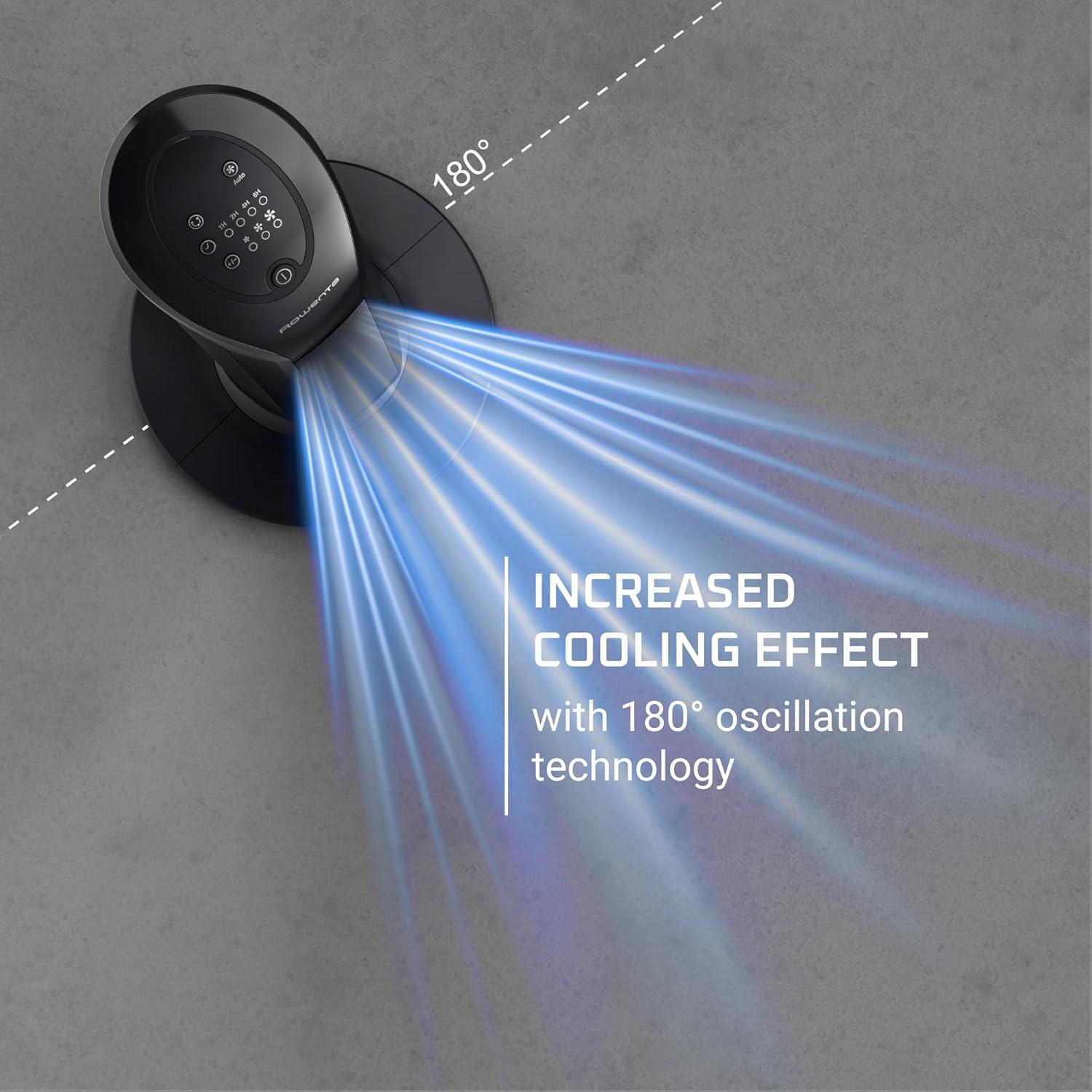 image:imageRowenta Tower Fan Fresh 180 Oscillating Fan Quiet Floor Fan for Bedroom 3 Speeds Powerful Cooling 40 Inch Standing Fan Black Indoor VU6661BLACK