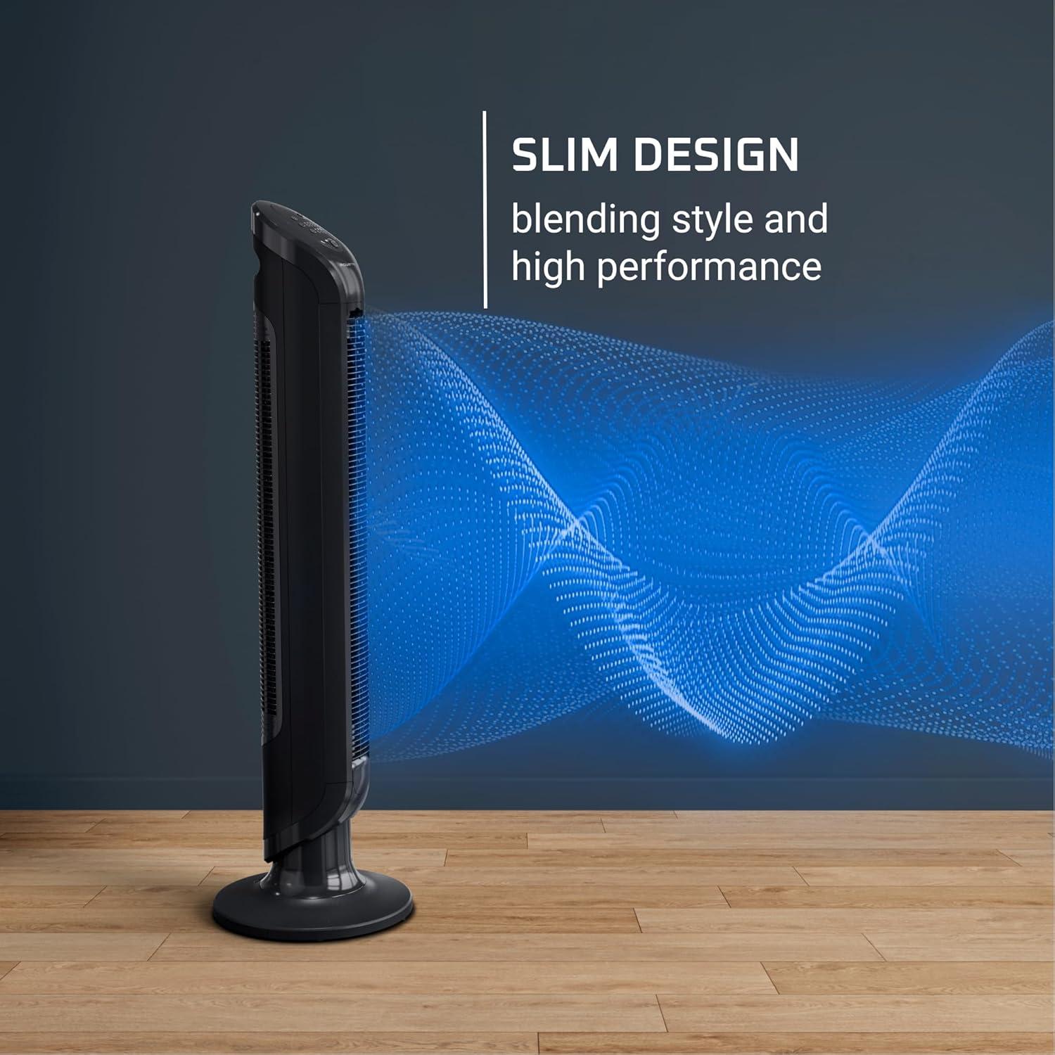 image:imageRowenta Tower Fan Fresh 180 Oscillating Fan Quiet Floor Fan for Bedroom 3 Speeds Powerful Cooling 40 Inch Standing Fan Black Indoor VU6661BLACK