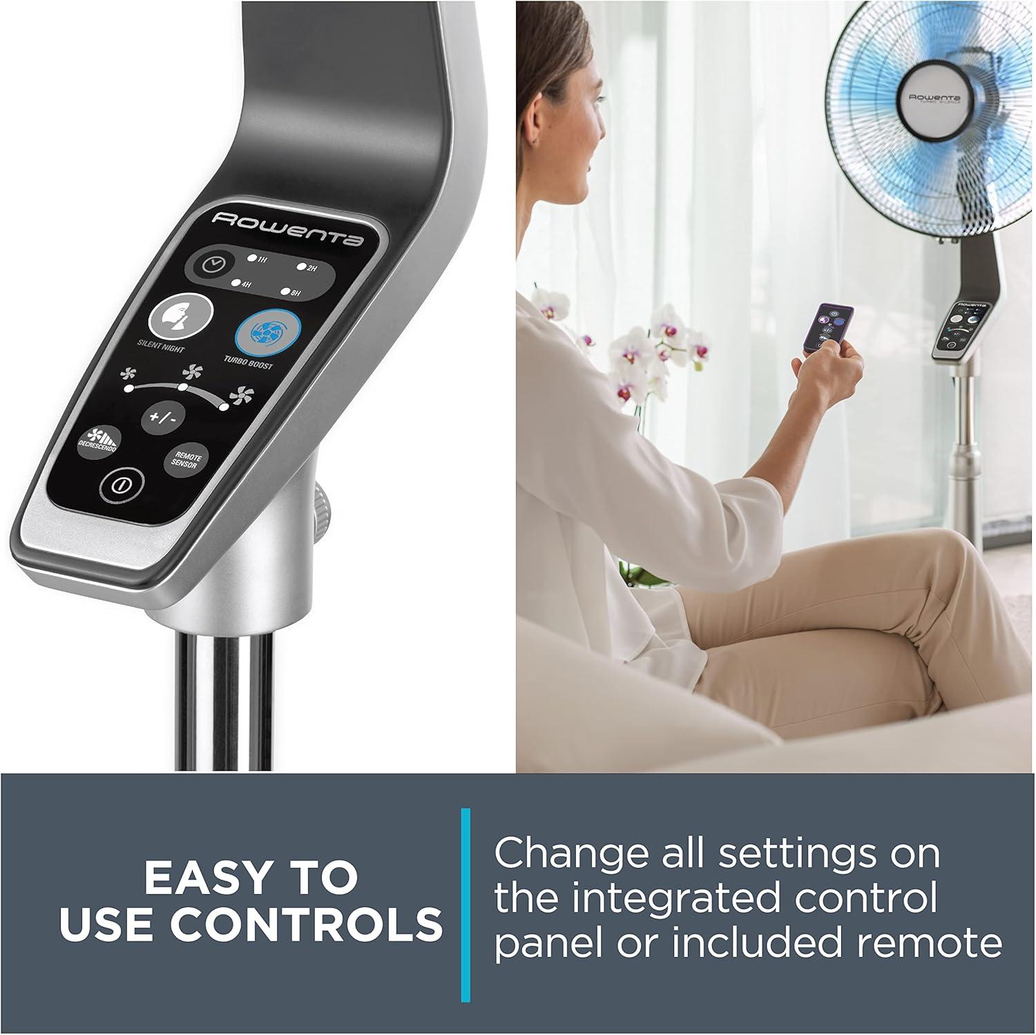 image:imageRowenta Tower Fan Fresh 180 Oscillating Fan Quiet Floor Fan for Bedroom 3 Speeds Powerful Cooling 40 Inch Standing Fan Black Indoor VU6661Silver