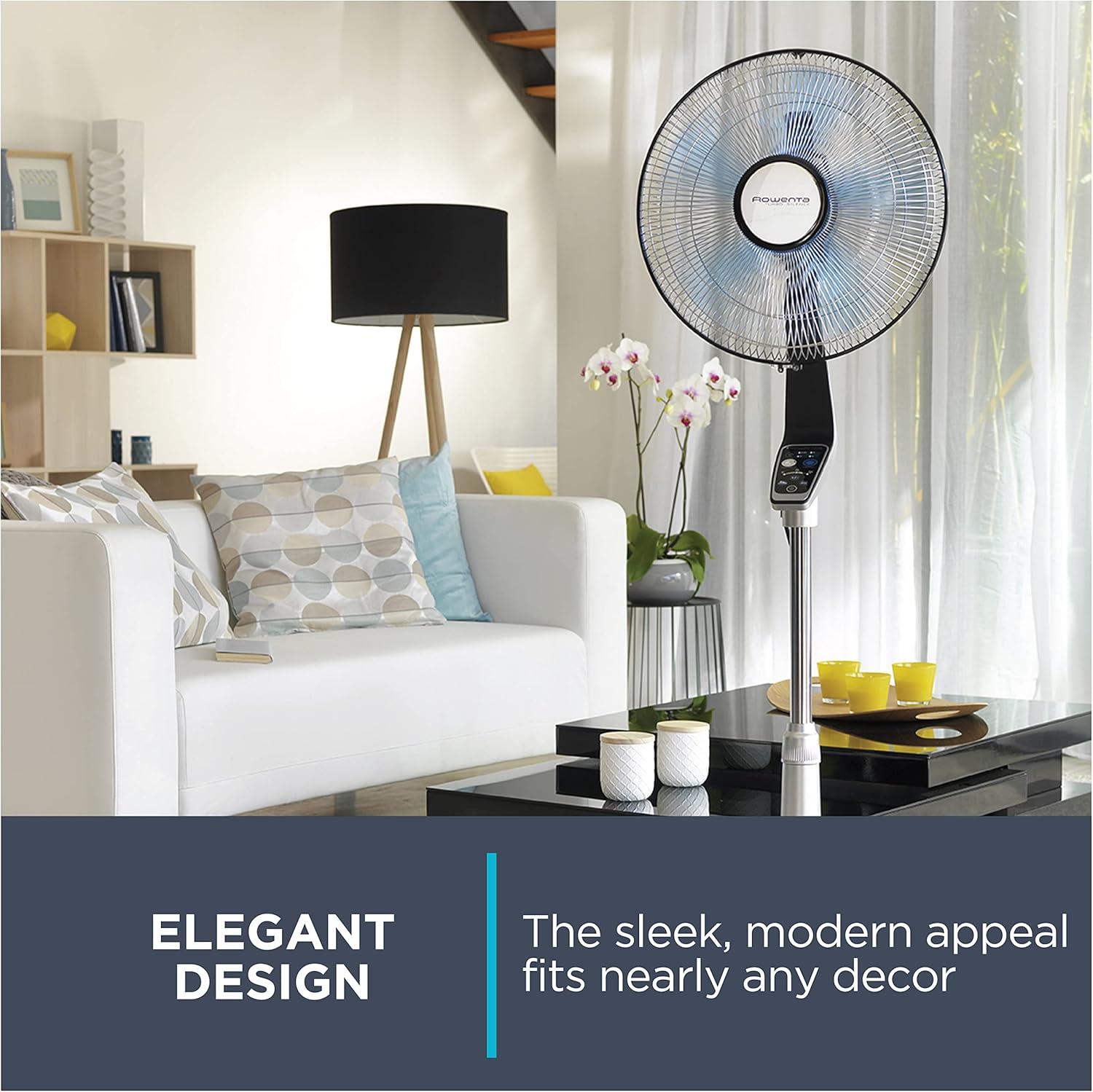 image:imageRowenta Tower Fan Fresh 180 Oscillating Fan Quiet Floor Fan for Bedroom 3 Speeds Powerful Cooling 40 Inch Standing Fan Black Indoor VU6661Silver