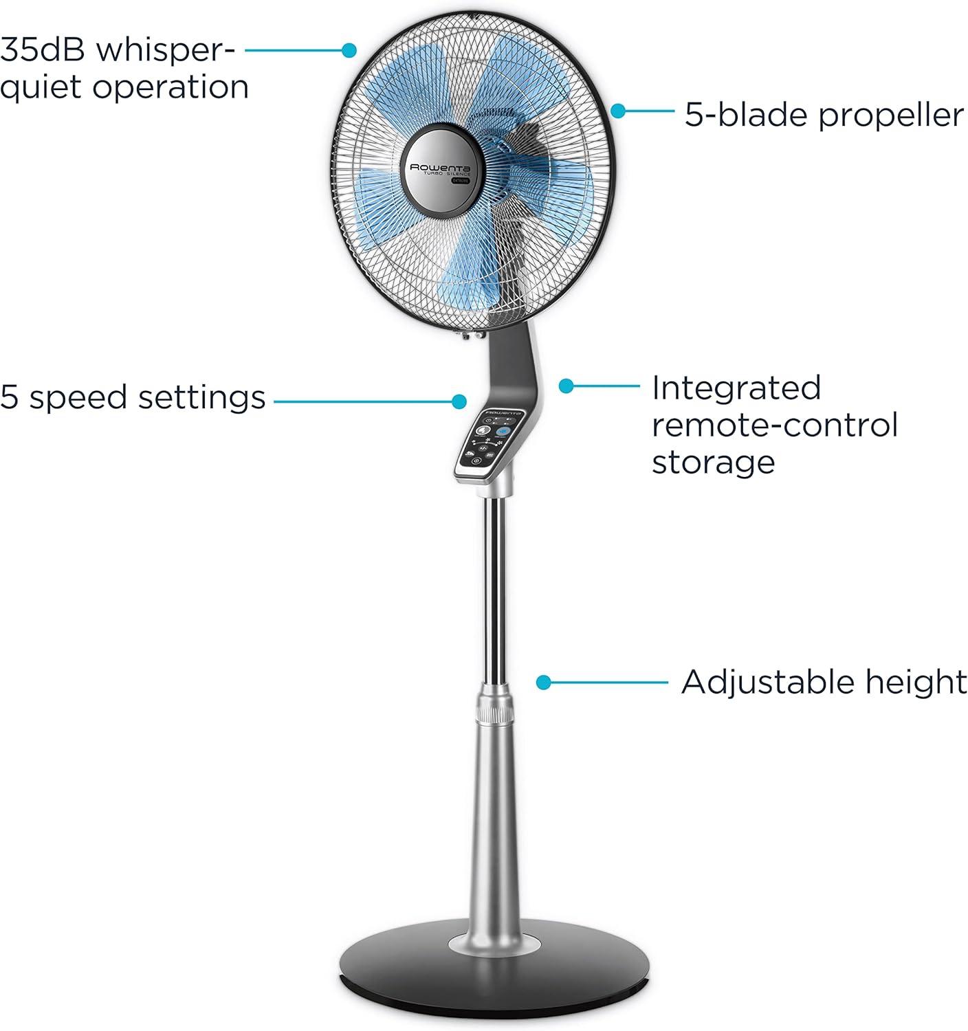 image:imageRowenta Tower Fan Fresh 180 Oscillating Fan Quiet Floor Fan for Bedroom 3 Speeds Powerful Cooling 40 Inch Standing Fan Black Indoor VU6661Silver