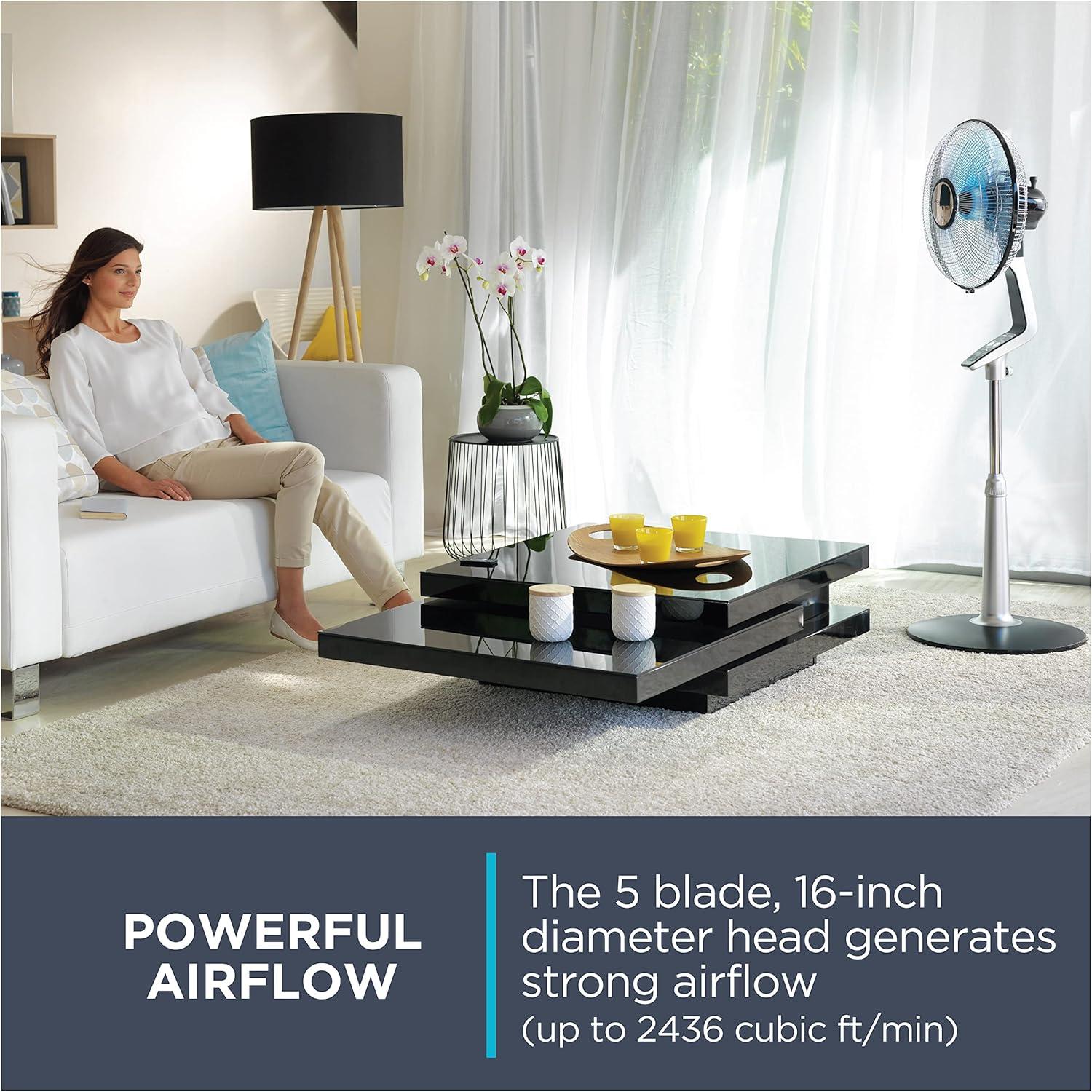 image:imageRowenta Tower Fan Fresh 180 Oscillating Fan Quiet Floor Fan for Bedroom 3 Speeds Powerful Cooling 40 Inch Standing Fan Black Indoor VU6661Silver