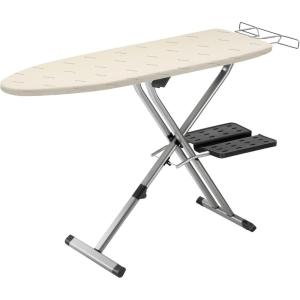 Rowenta Pro Compact Ironing Board with Hanger Rack 18 x 54 Inches Space Saving, Folding, 4 Legs IB9100,Beige
