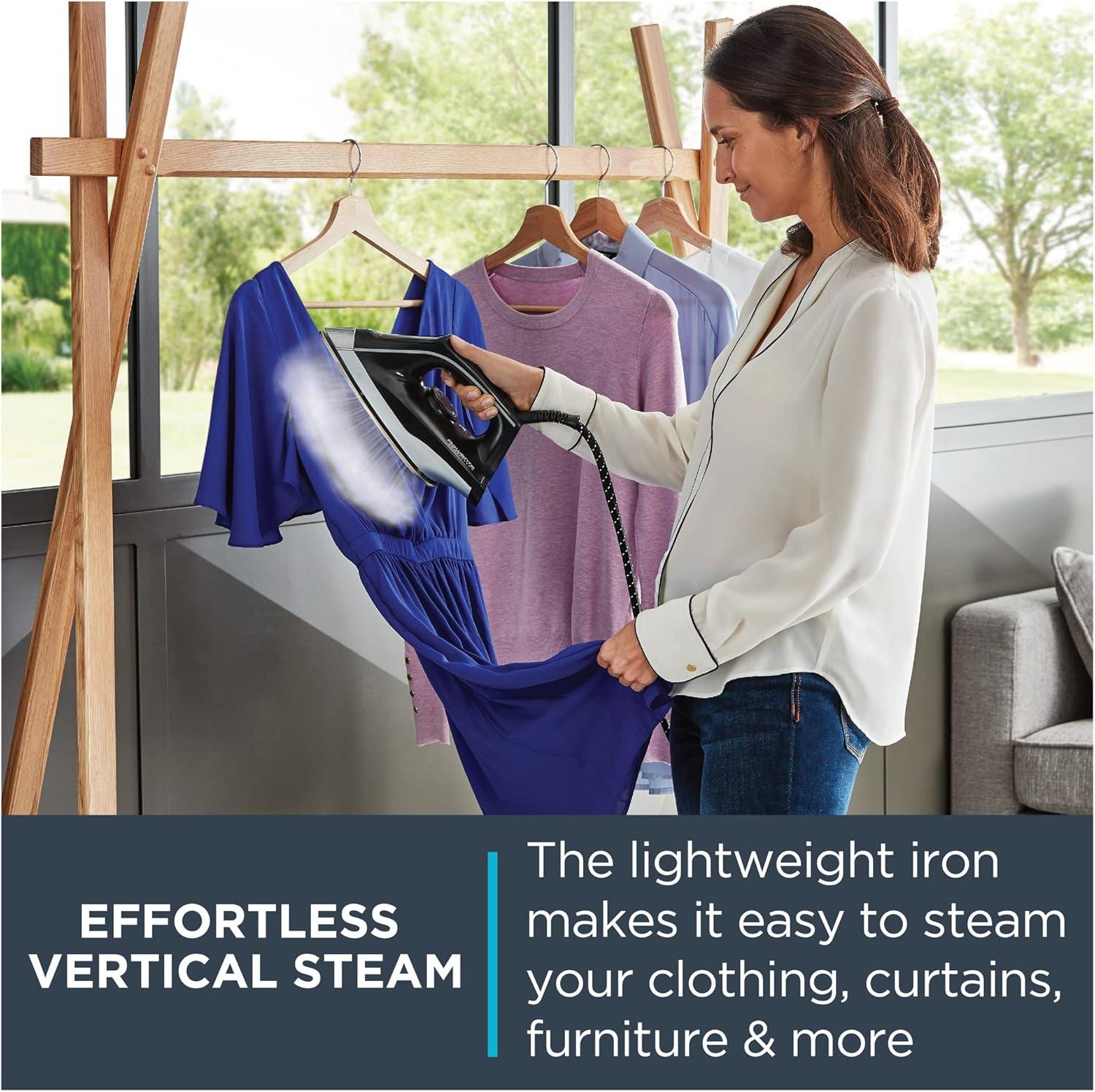 image:imageRowenta Compact Stainless Steel Soleplate Professional Steam Station for Clothes 57 Ounce Removable Tank Lightweight Compact 1500 Watts Iron Fabric Steamer Garment Steamer Black and Blue VR832450 More Steam 57oz Removable Tank