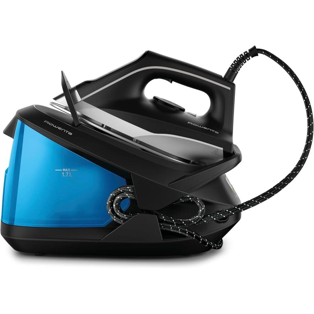 image:imageRowenta Compact Stainless Steel Soleplate Professional Steam Station for Clothes 57 Ounce Removable Tank Lightweight Compact 1500 Watts Iron Fabric Steamer Garment Steamer Black and Blue VR832450 More Steam 57oz Removable Tank